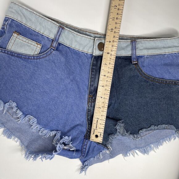 Cotton On Denim Shorts Womens 6 Blue Color Block Frayed Cotton Western Dukes - Picture 7 of 8